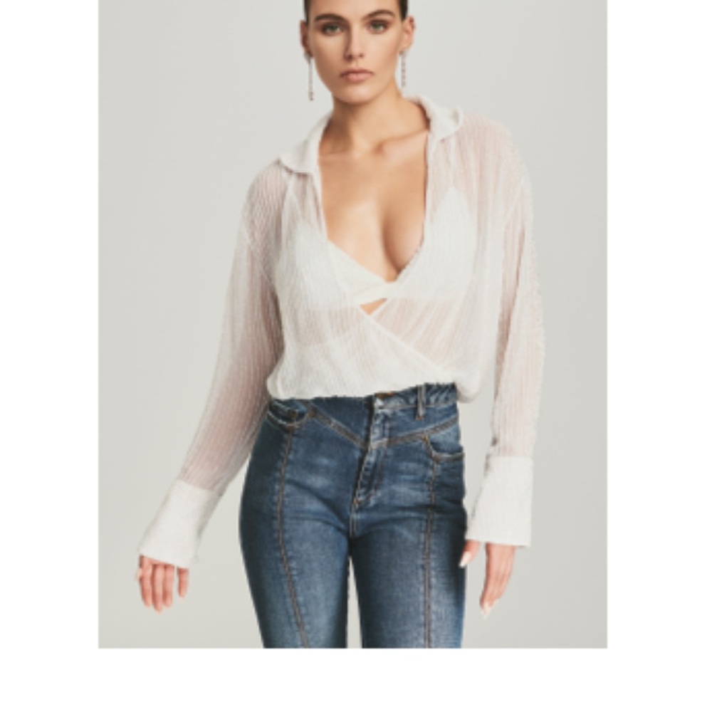 Retrofete Sheer White Plunge Blouse